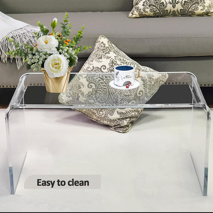 Acrylic Coffee Table, Modern Waterfall Design, Rectangle Lucite