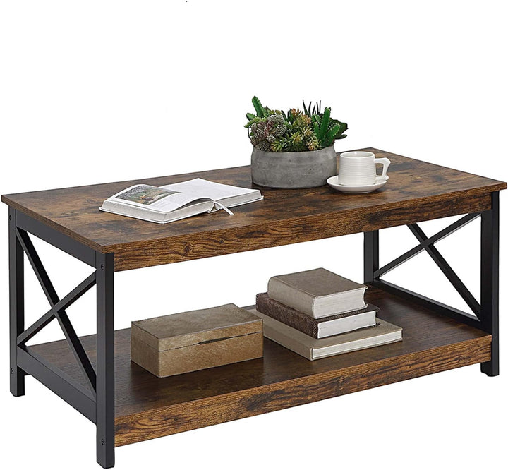 Convenience Concepts Oxford Coffee Table with Shelf, Barnwood/Black