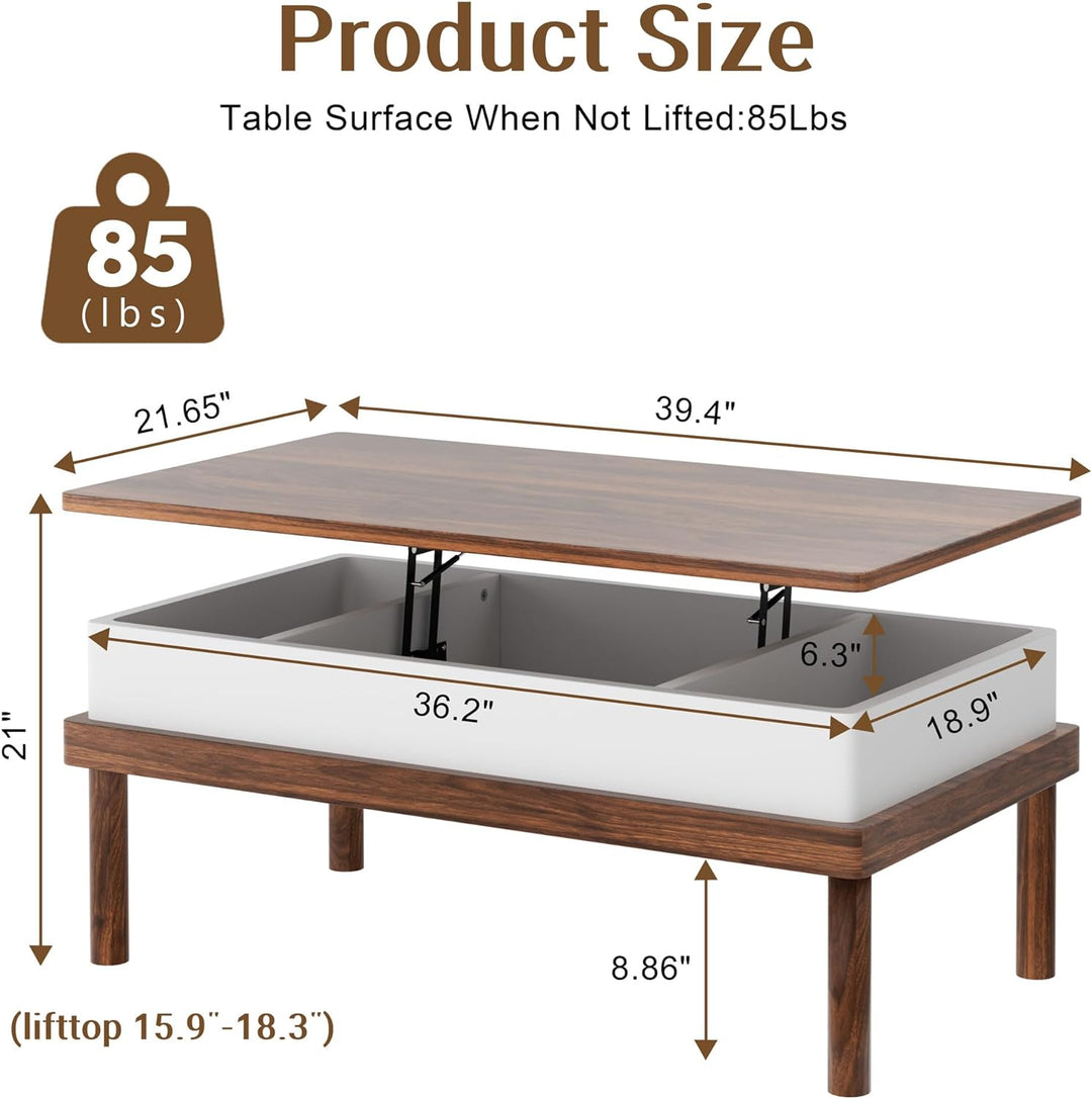 Shintenchi Lift Top Coffee Table with Hidden Compartment, Walnut