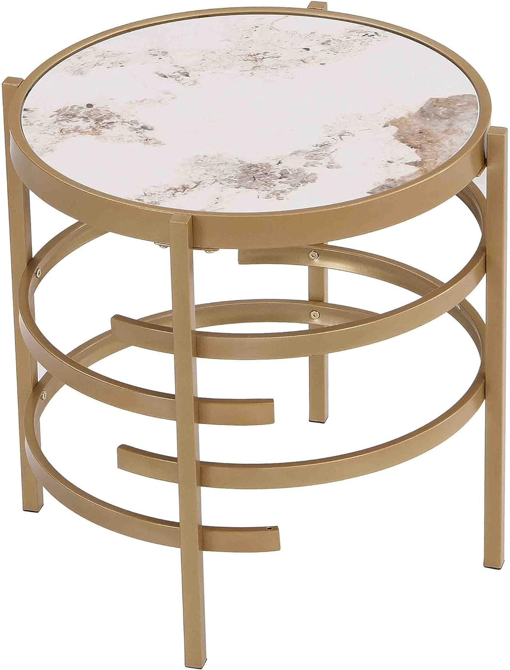 Modern Round End Table with Sintered Stone Top, Gold9