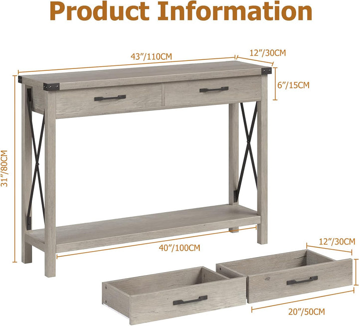 Console Table, Farmhouse Entryway, Accent Wood Sofa-Grey