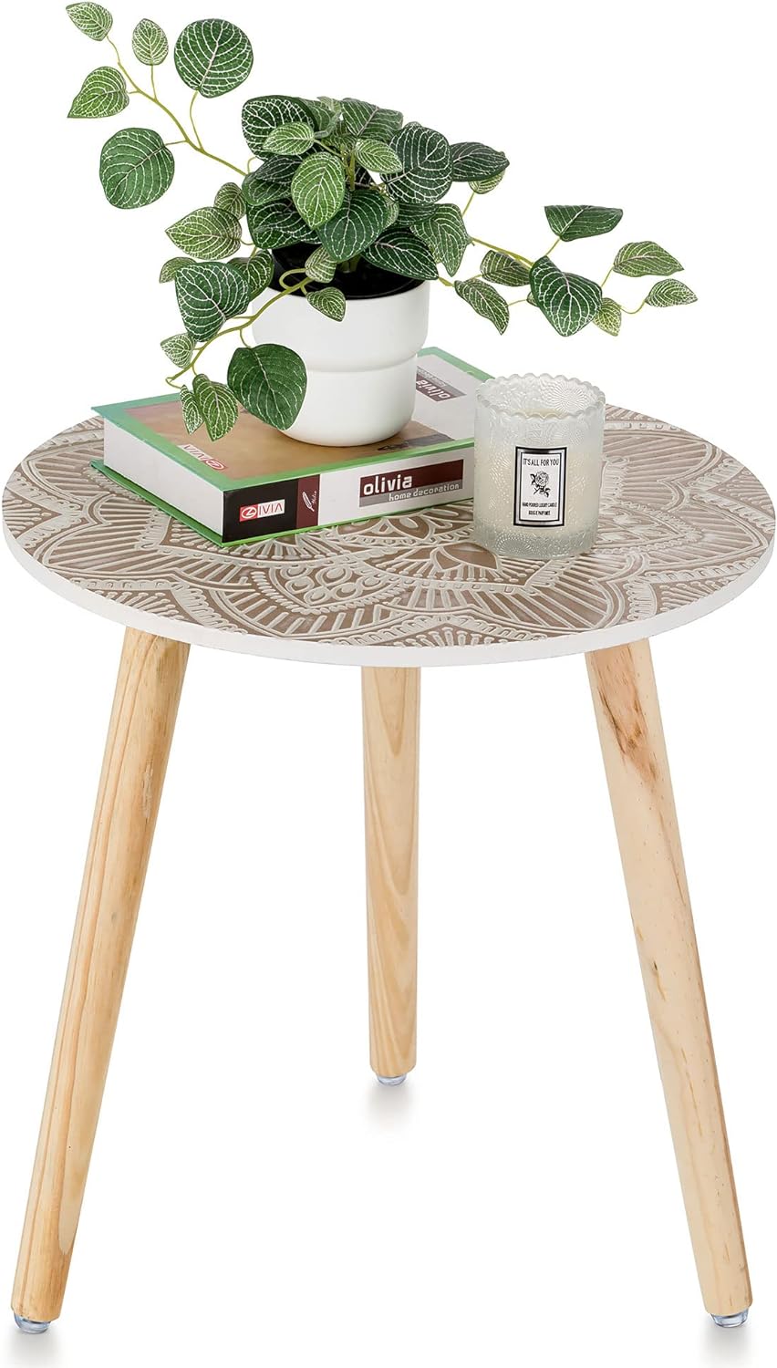 Small Round Side Table: Boho End Tables for Living Room