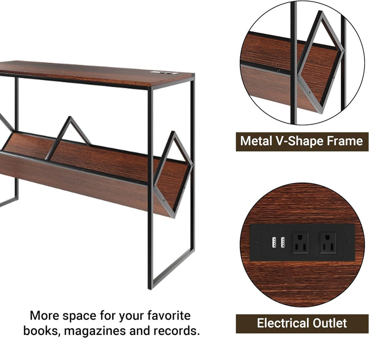 Industrial Millwork Console Table - 43" with Power & USB