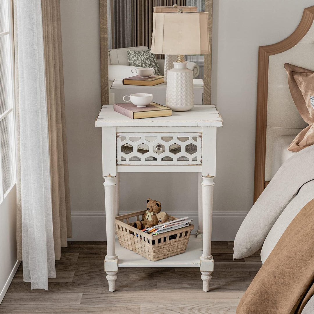 Vintage Nightstand, Farmhouse End Table, White