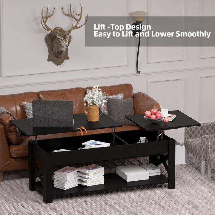 Versatile Lift-Top Coffee Table, Hidden Storage, Open Shelf, Black