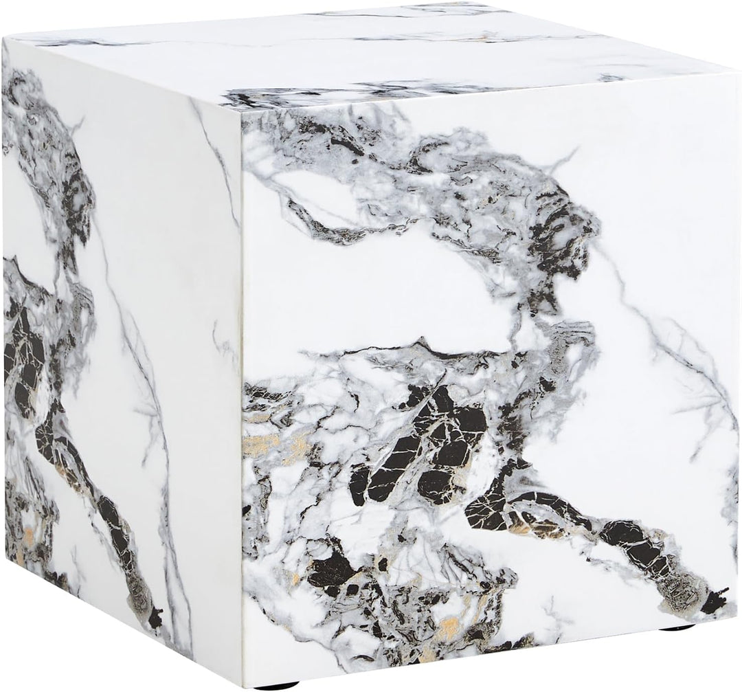 Elegant Marble End Table and Coffee Table Set, Square Design (White7)