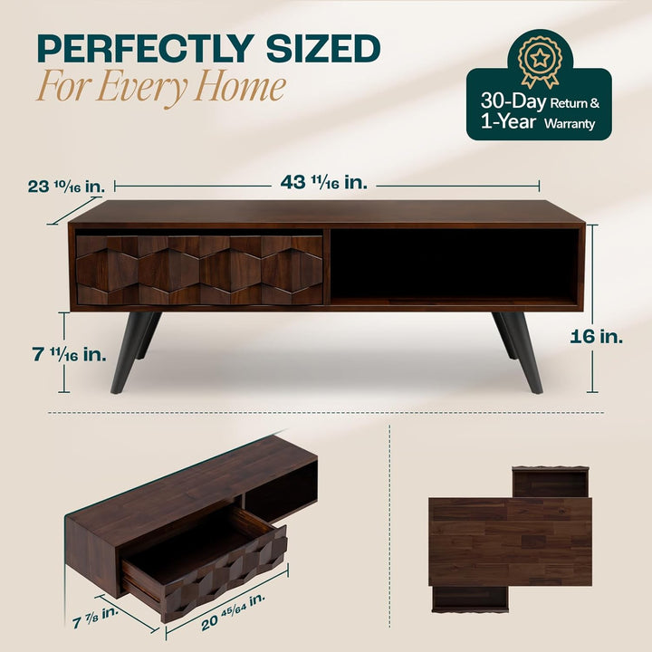 Solid Wood Coffee Table with Symmetrical Storage Drawers, Walnut