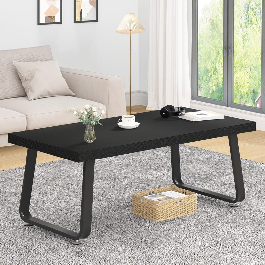 Rustic Industrial Coffee Table, Wooden and Metal Legs, Black Oak