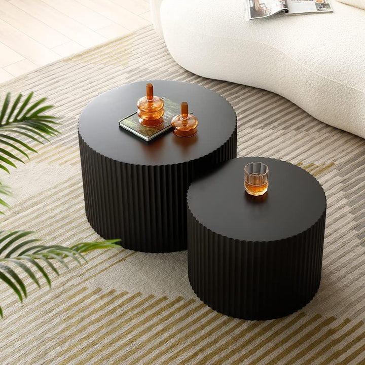 Modern Round Coffee Table Set, Black Matte Finish