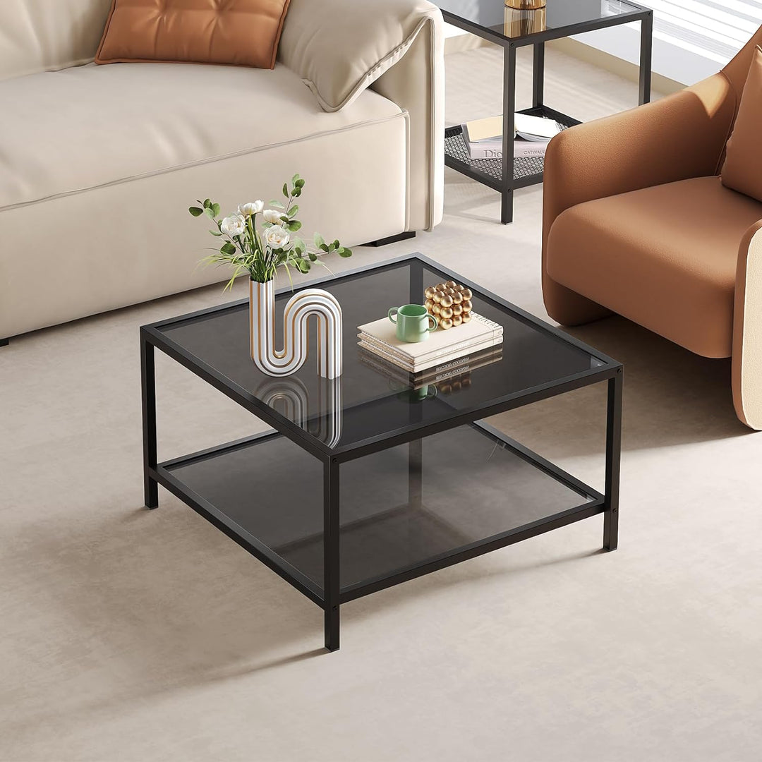 Modern Coffee Table 2-Tier Square Center Table