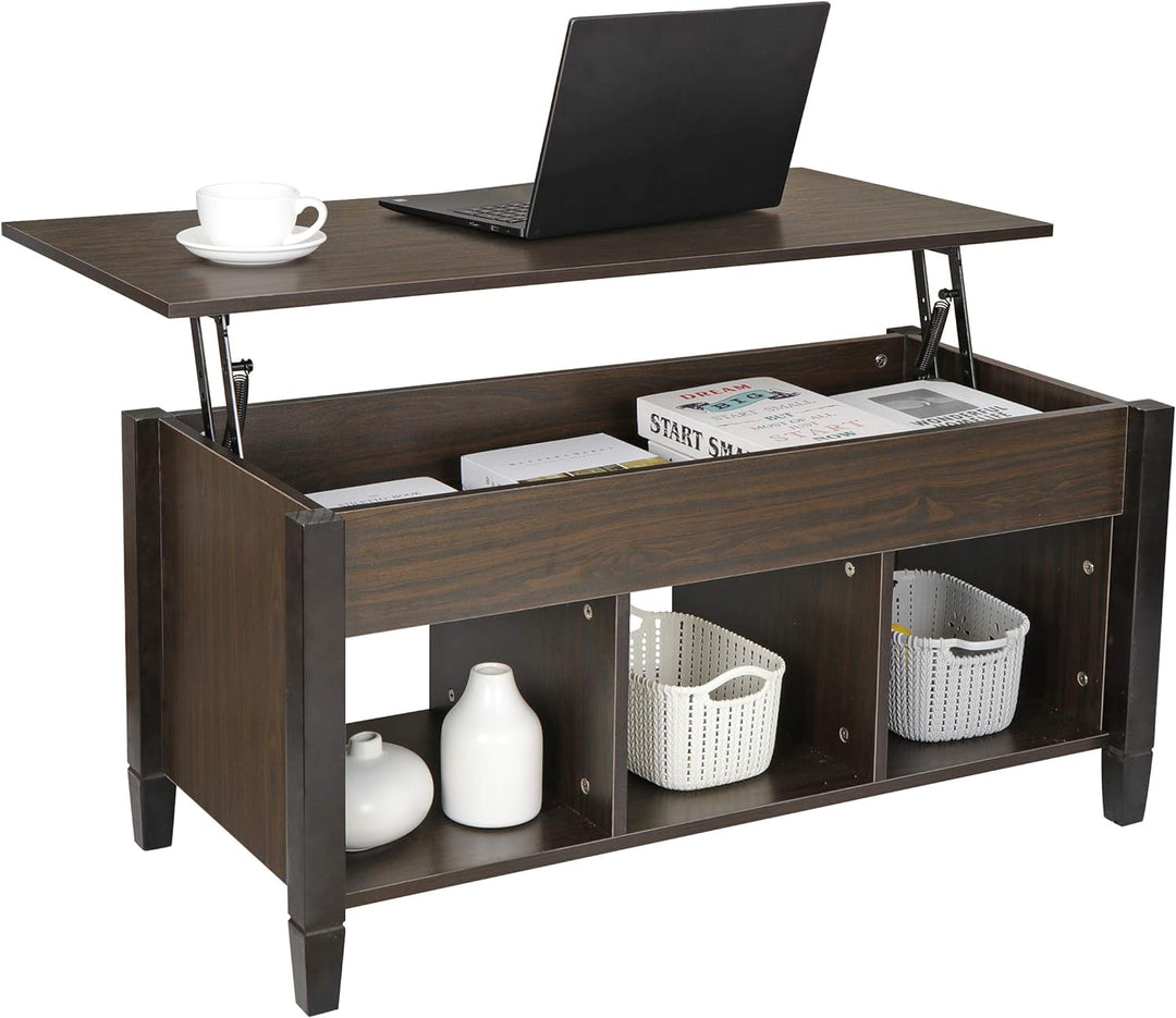 Multifunctional Wood Coffee Table with Hidden Compartment, Espresso