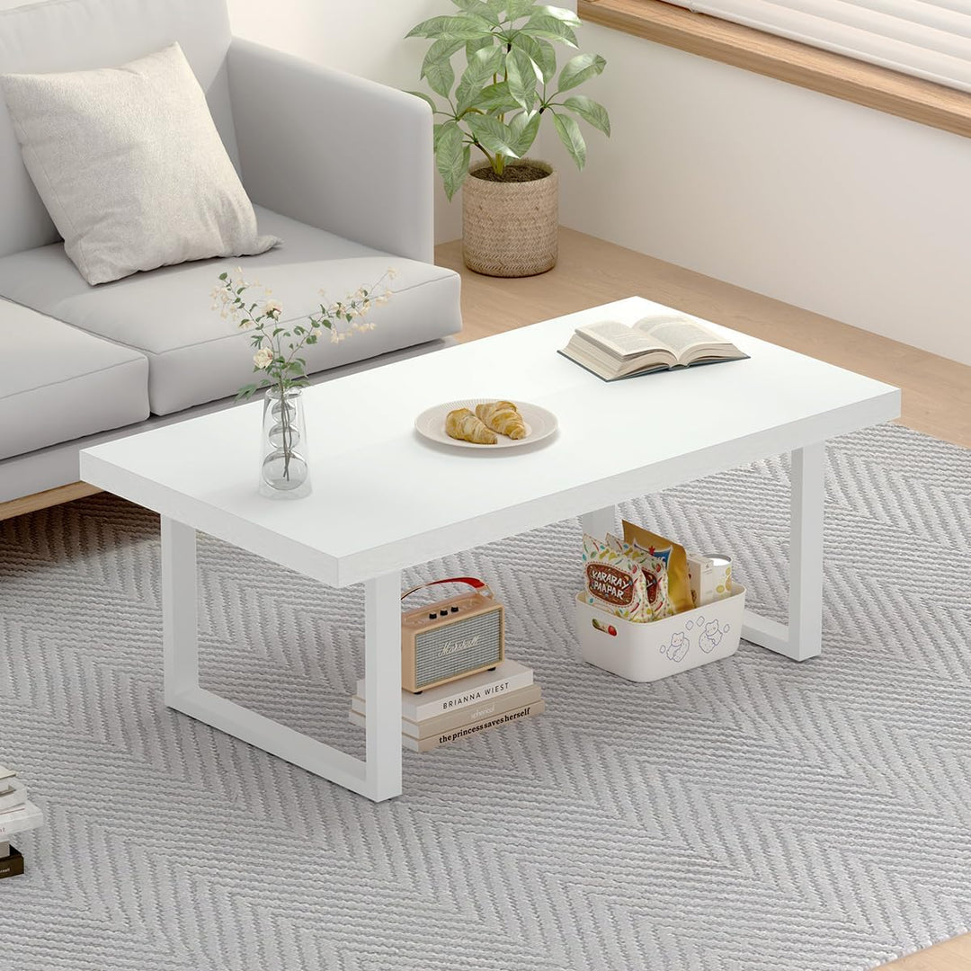 IBF Modern White Coffee Table, Minimalist Rectangle Living Room Table