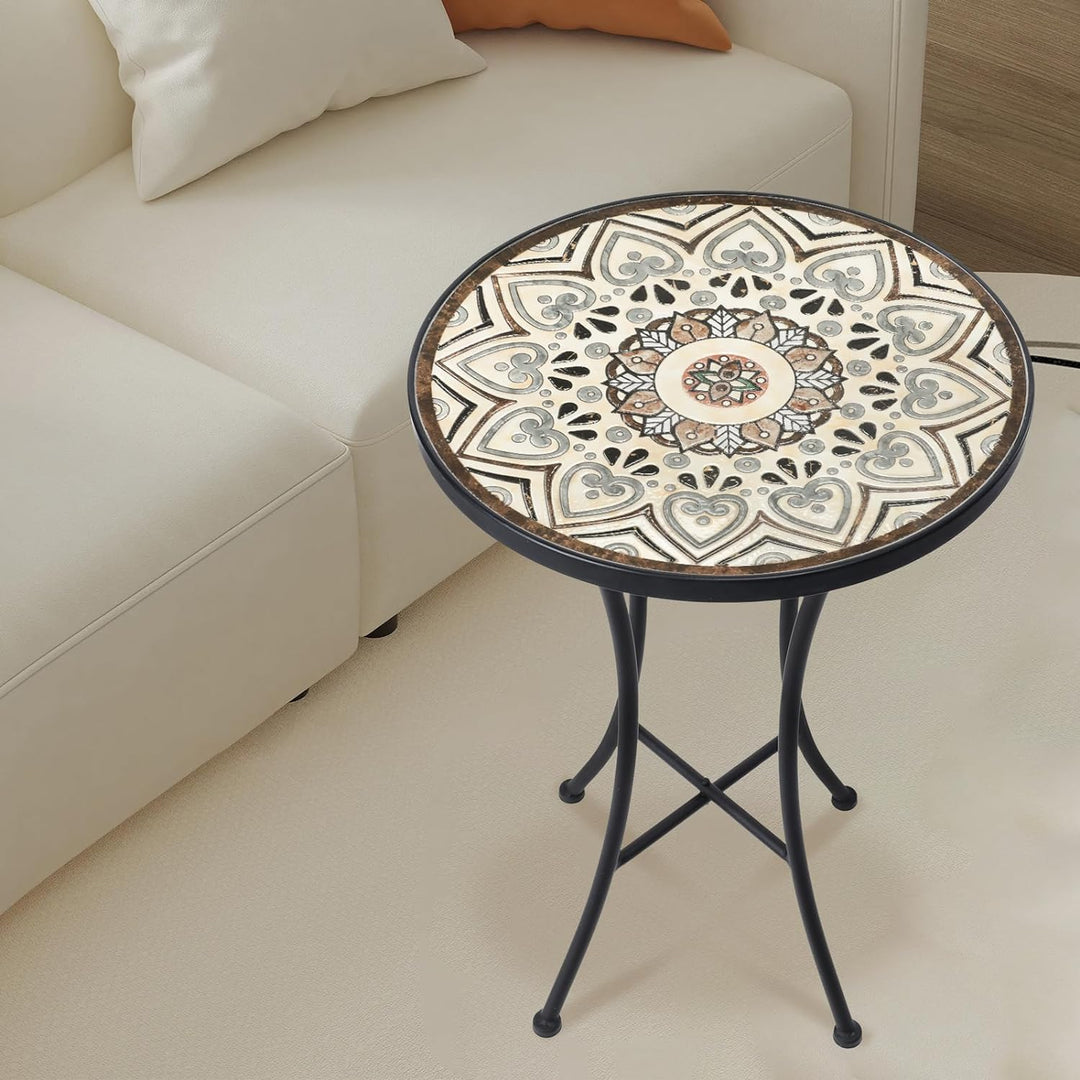 Mosaic Outdoor Side Table, 14" Round Folding End Table