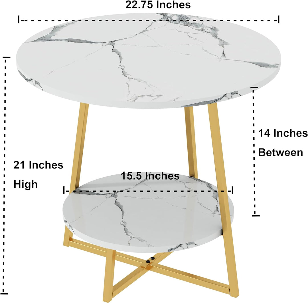 Modern Round Coffee Tables, End Table, White Marble Wood Tray, Gold