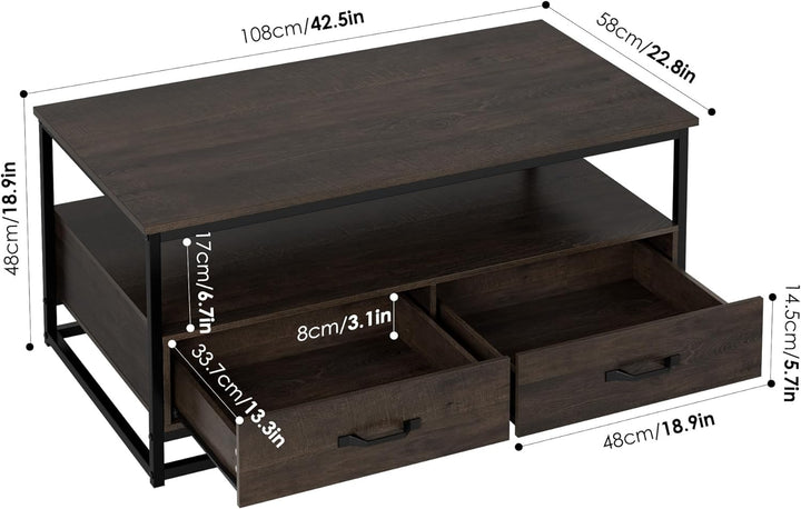 Rustic Wood and Metal Coffee Table with Storage, Brown