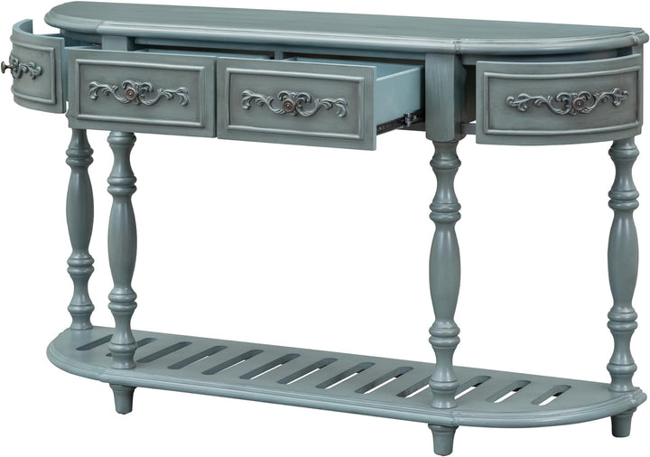 Retro Curved Console Table, Antique Blue