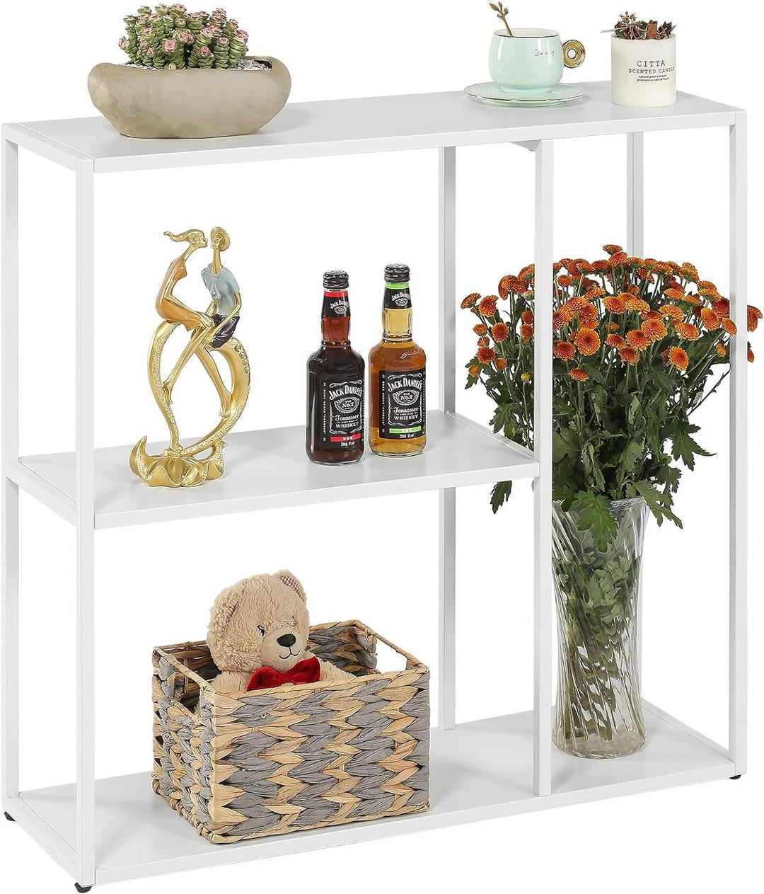 White Console Table with Storage Rack Entrance