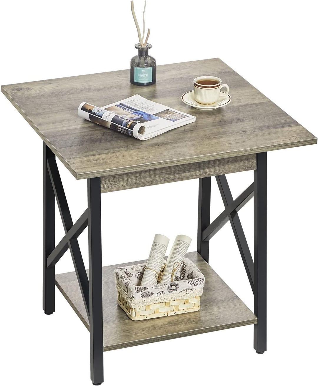 24" Farmhouse Industrial Side Table Gray Wash