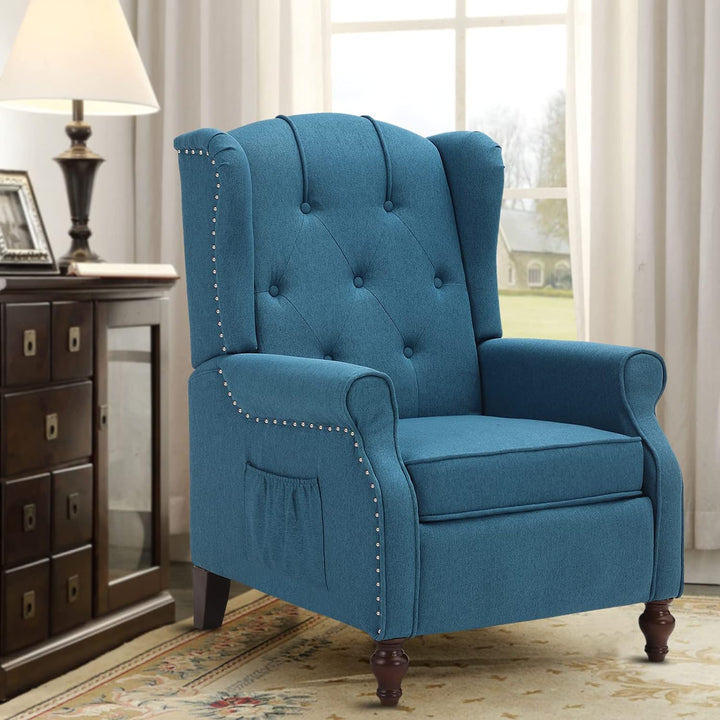 Wingback Recliner Chair, Heat Massage Tufted Sofa(Blue)