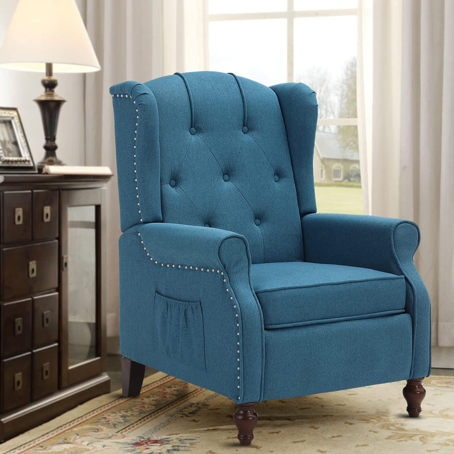 Wingback Recliner Chair, Heat Massage Tufted Sofa(Blue)