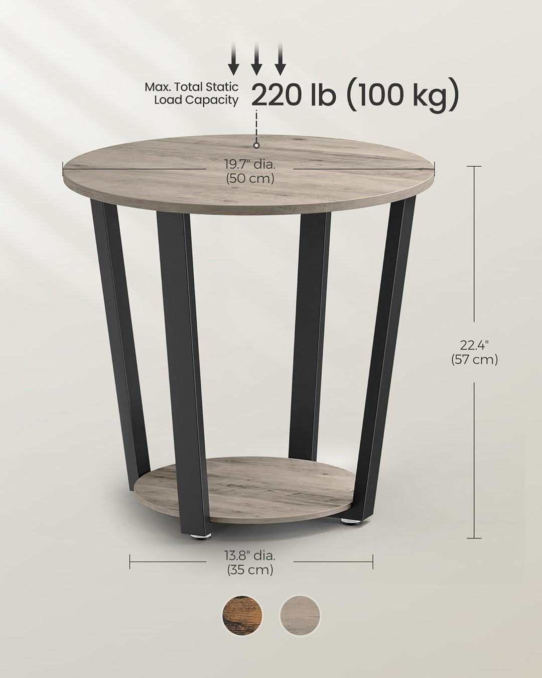 Round End Table, Storage Shelf, Steel Frame