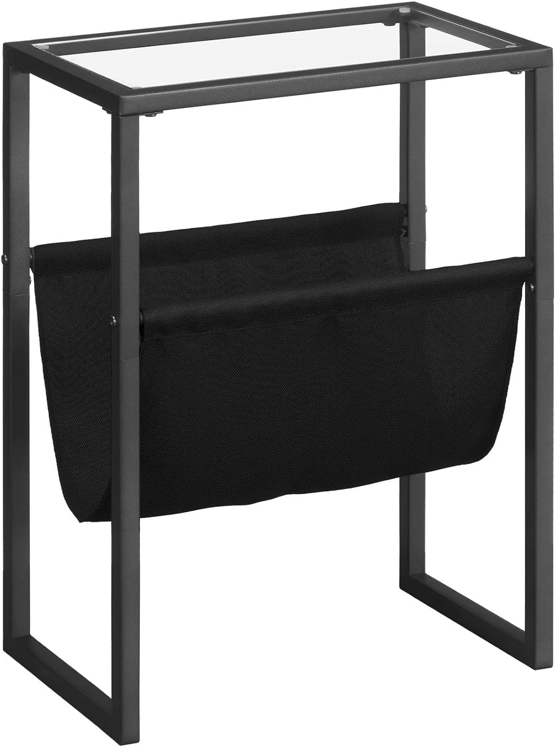 Narrow Side Table, Tempered Glass End Table, Black