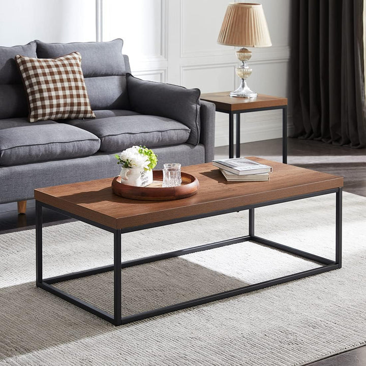 Rustic Dark Walnut Coffee Table, Modern Industrial Accent Piece, Walnut