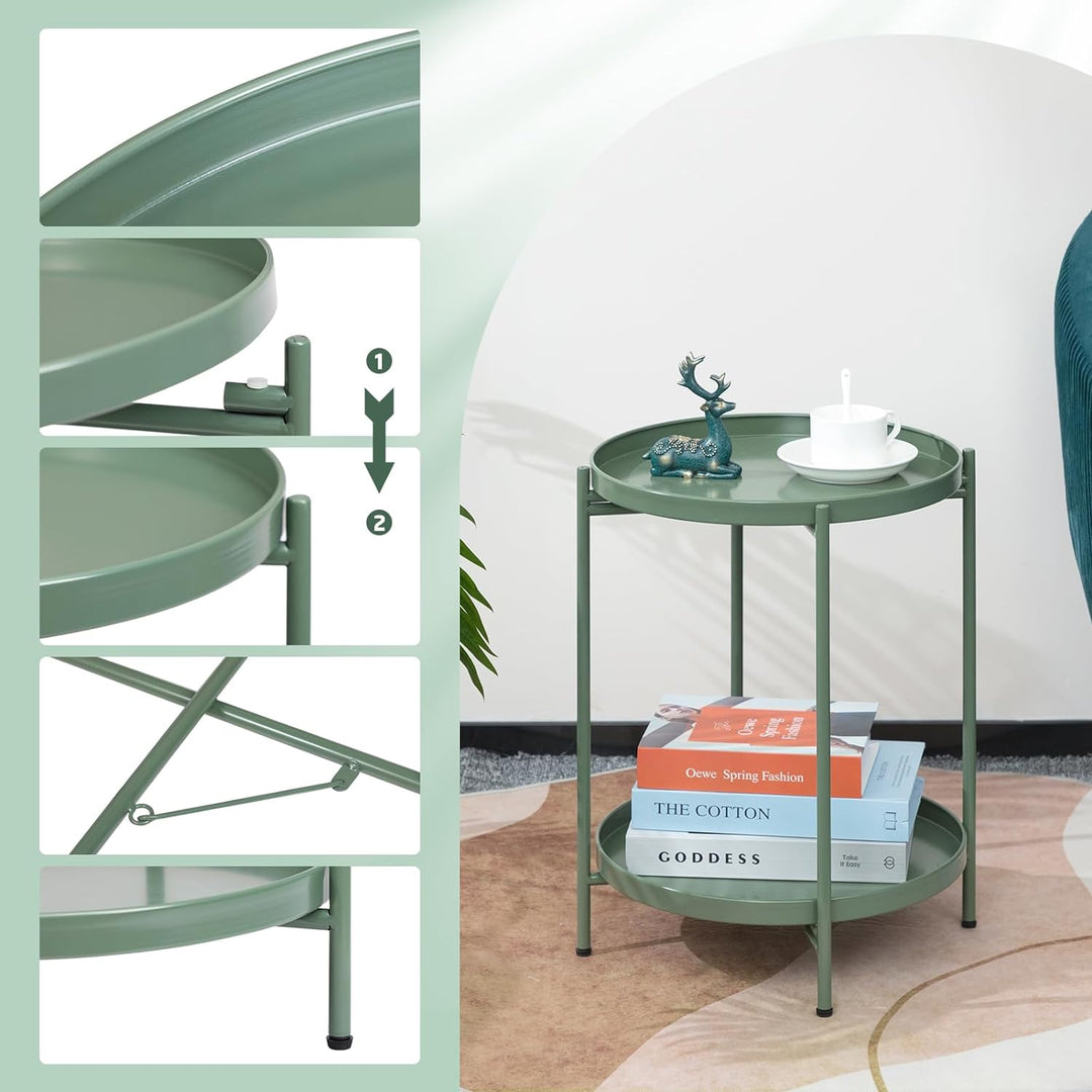 2-Tier Round Metal End Table, Matcha Green