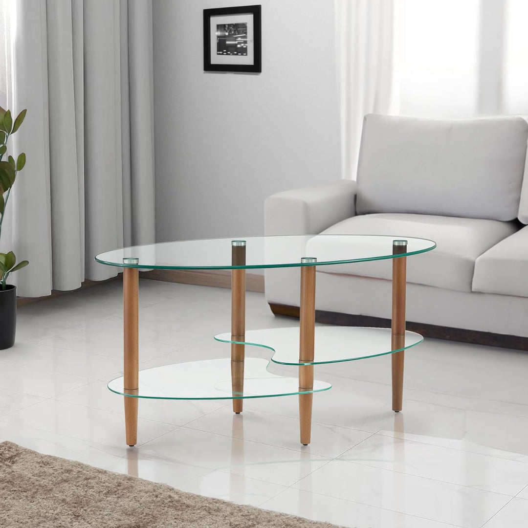 Modern Oval Glass Coffee Table, Transparent