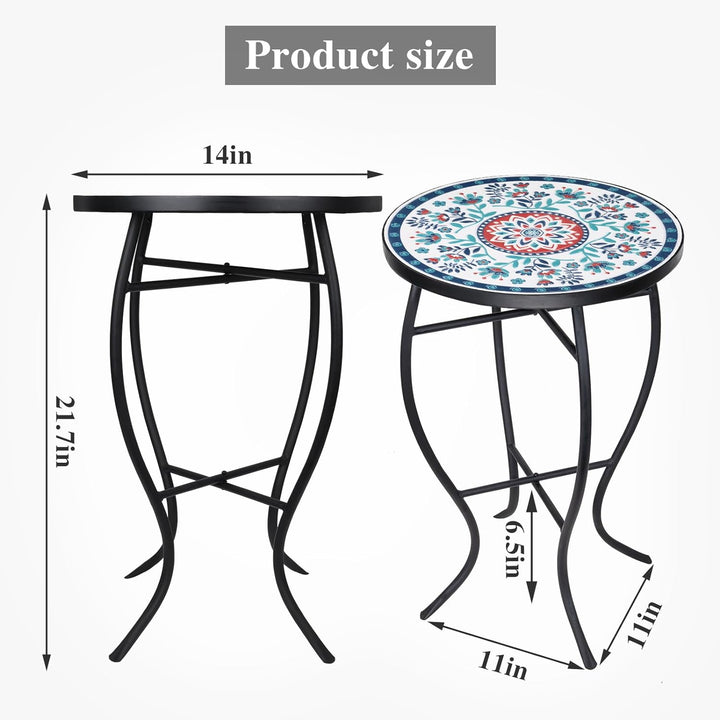 Mosaic Outdoor Patio Side Table, 14" Round Folding