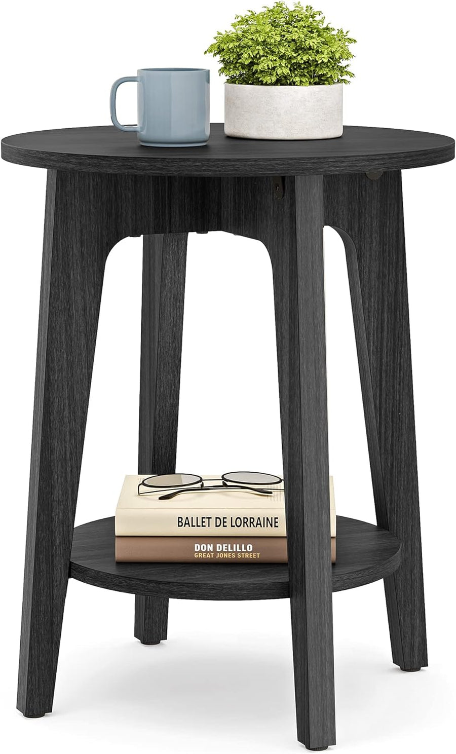 Round Side Table, End Table, Nightstand, Black