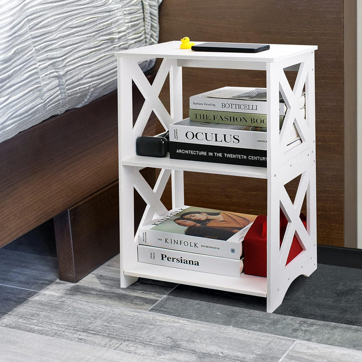 Small Side Table, White End Table Slim Nightstand