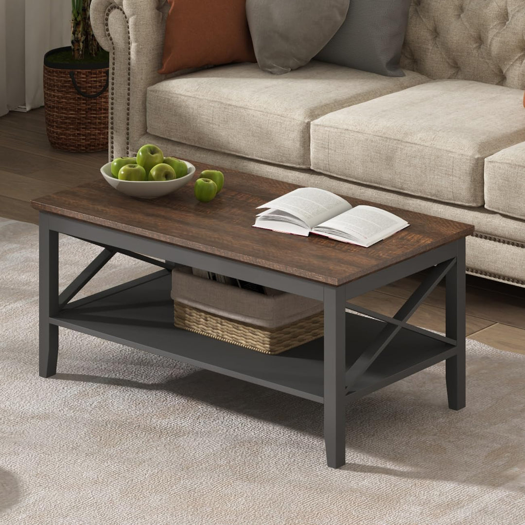 Wooden Coffee Table with Storage, Black