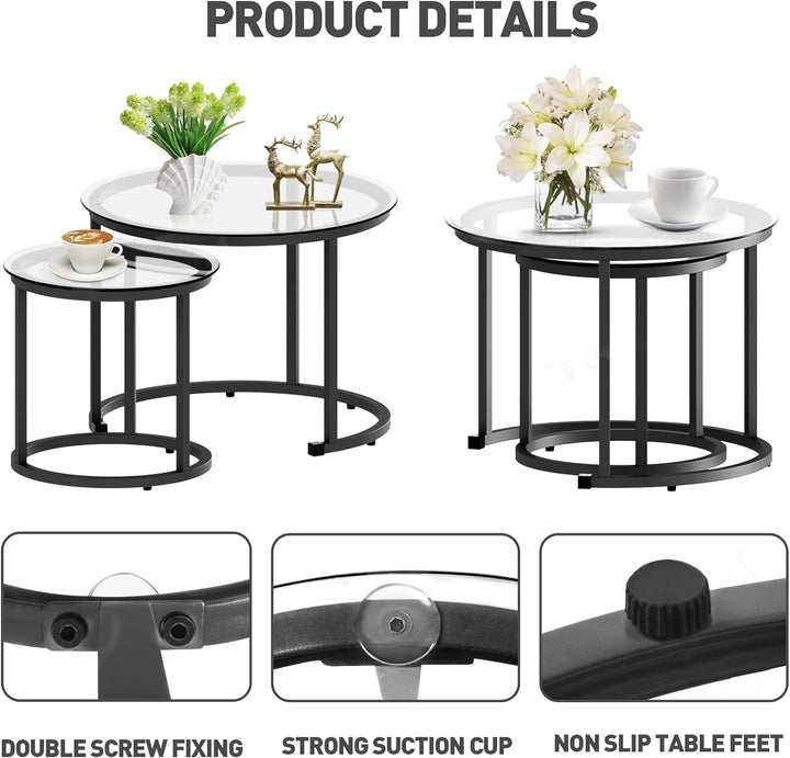 Black Nesting Coffee Glass Table Set of 2, Metal