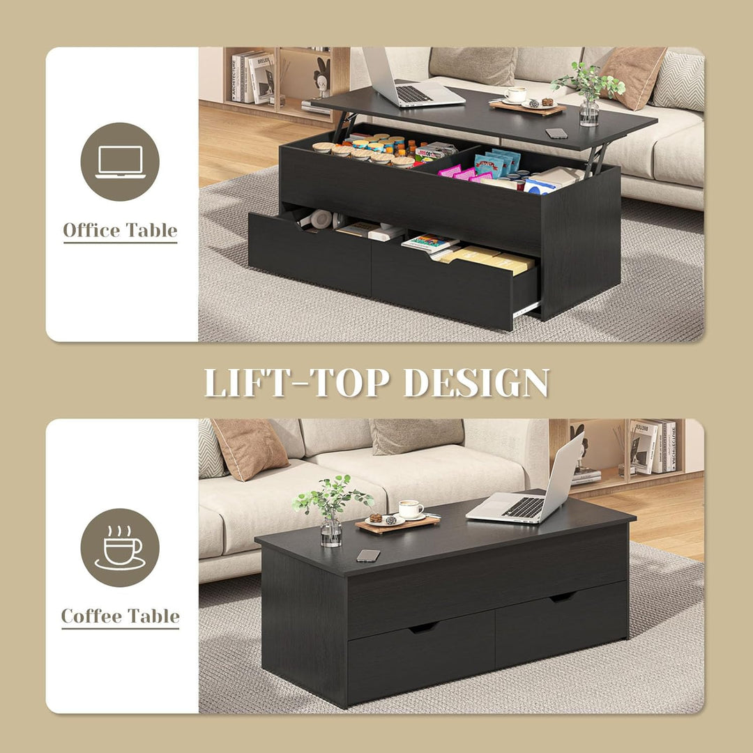 Lift Top Coffee Table with Hidden Storage, 3-Tier Modern Tea Table, Black