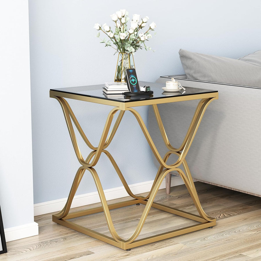 Gold End Table Glass Side Table Metal Frame