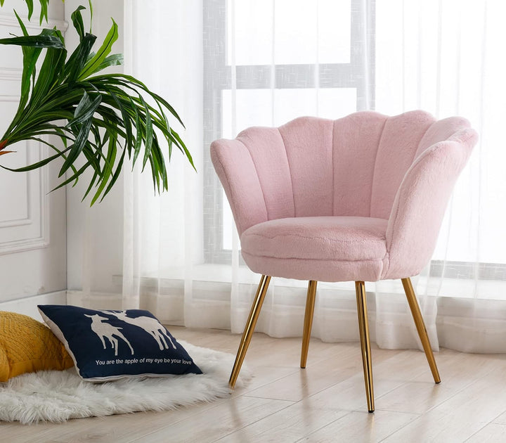 Faux Fur Mid Century Modern Retro Accent Chair(Sakura Pink)