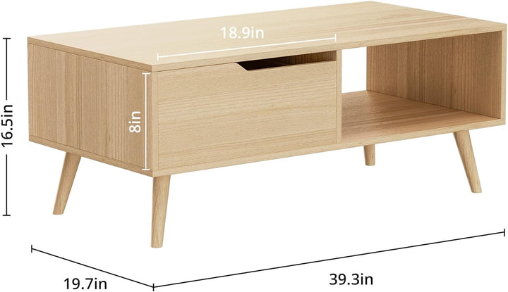 Elegant Mid-Century Modern Oak Coffee Table with Storage