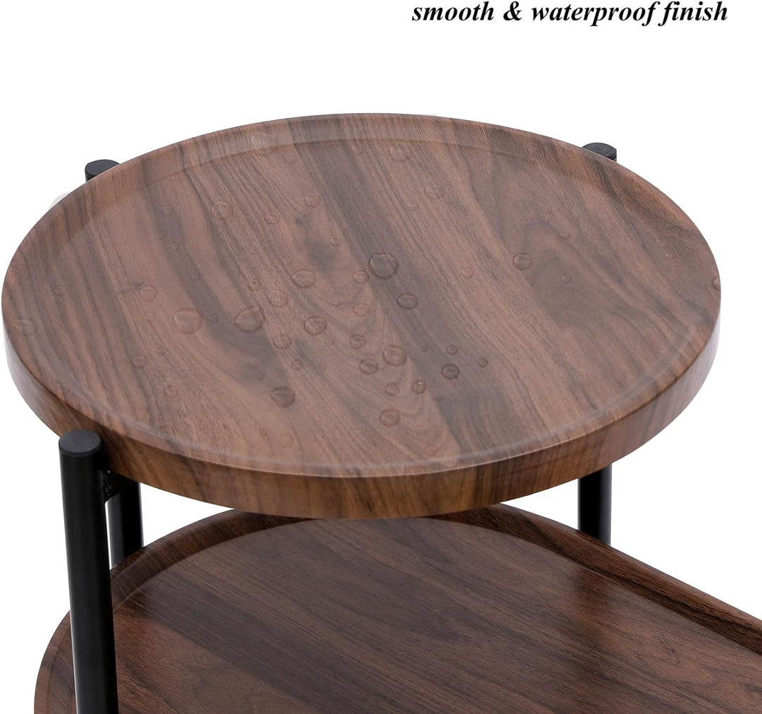 2-Tier Round Sofa Table Wood & Metal Frame