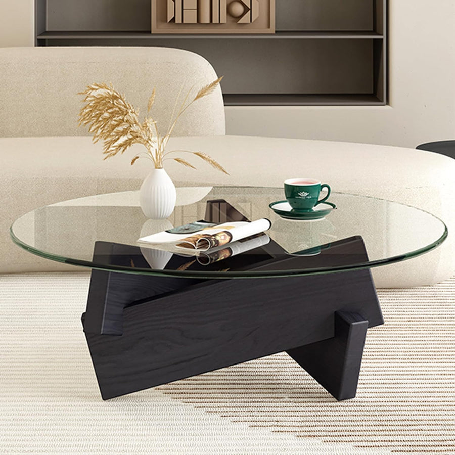 Coffee Table, Round Modern Glass Coffee Table, Black Transparent