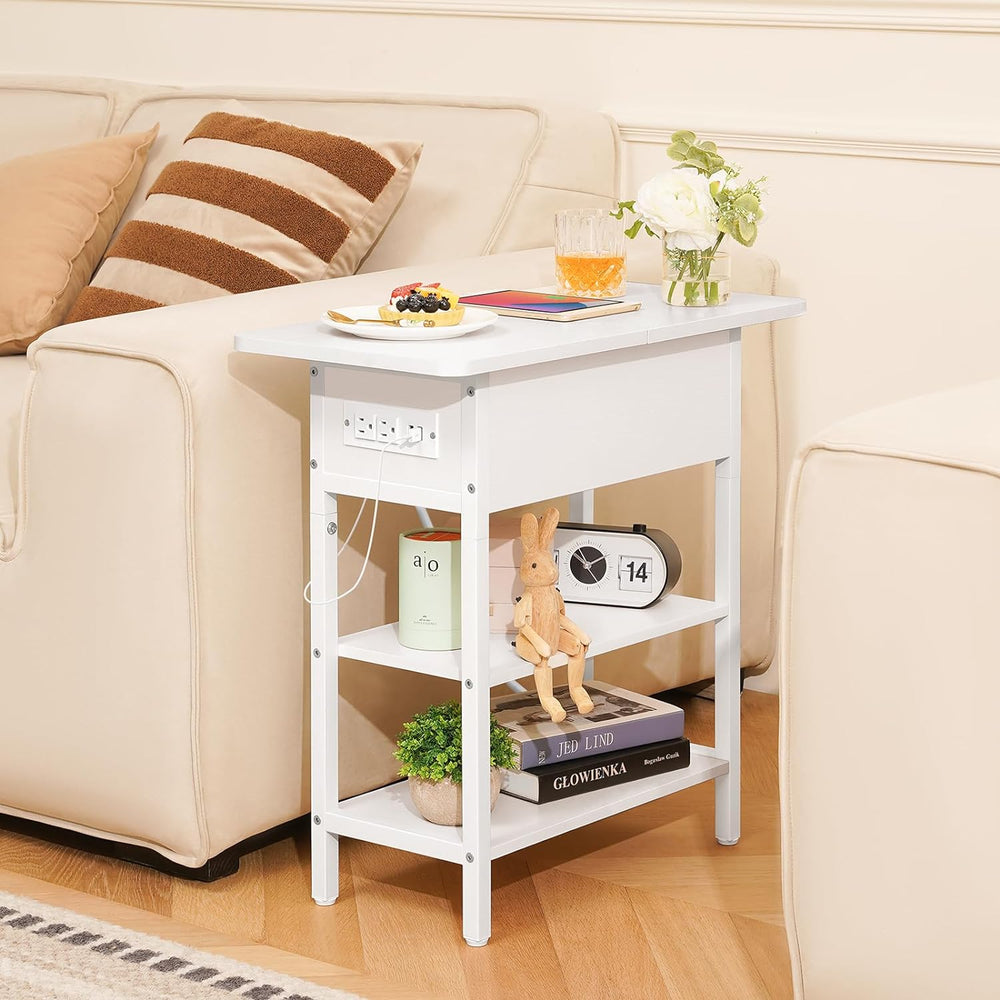 End Table with Charging Station, Flip Top Side Table