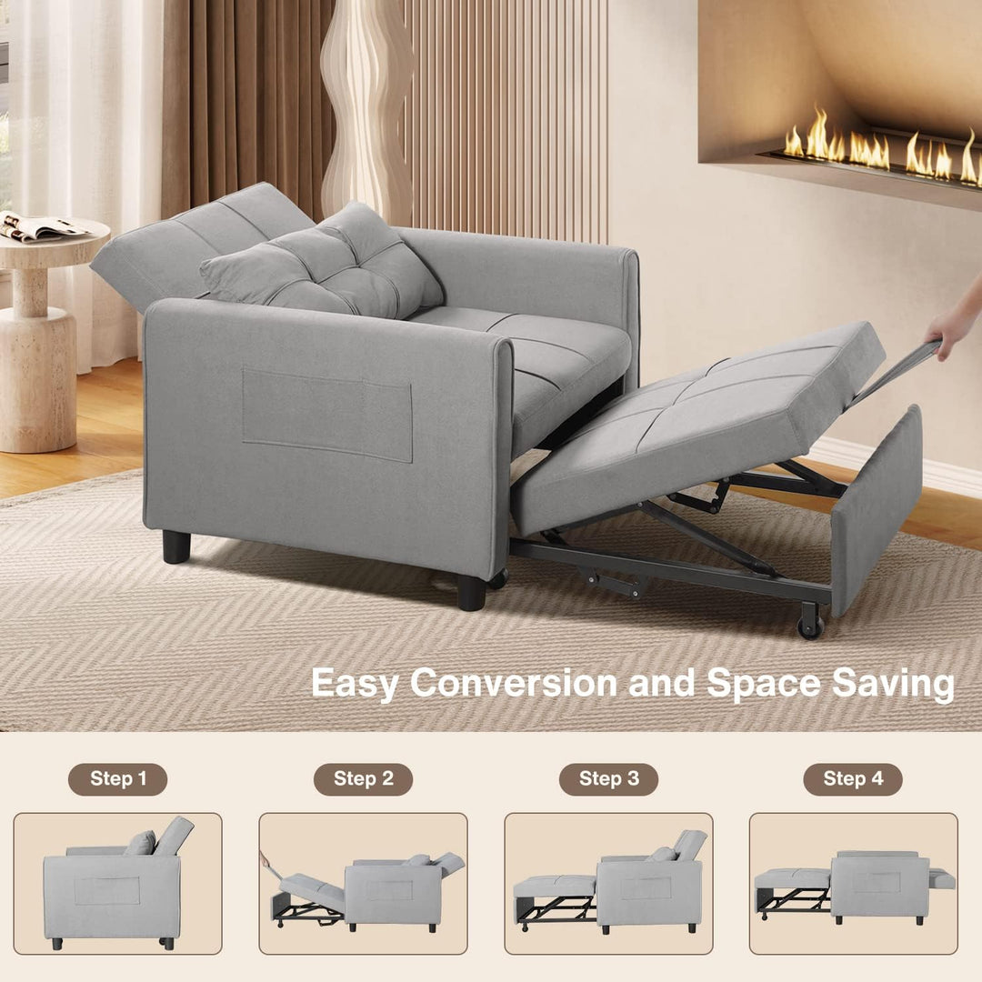 Convertible Sleeper Chair, 3-in-1 Single Bed, Gray