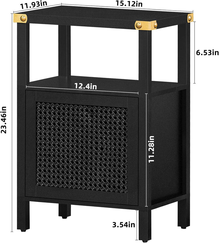 Rattan Nightstand, Side End Table with Storage