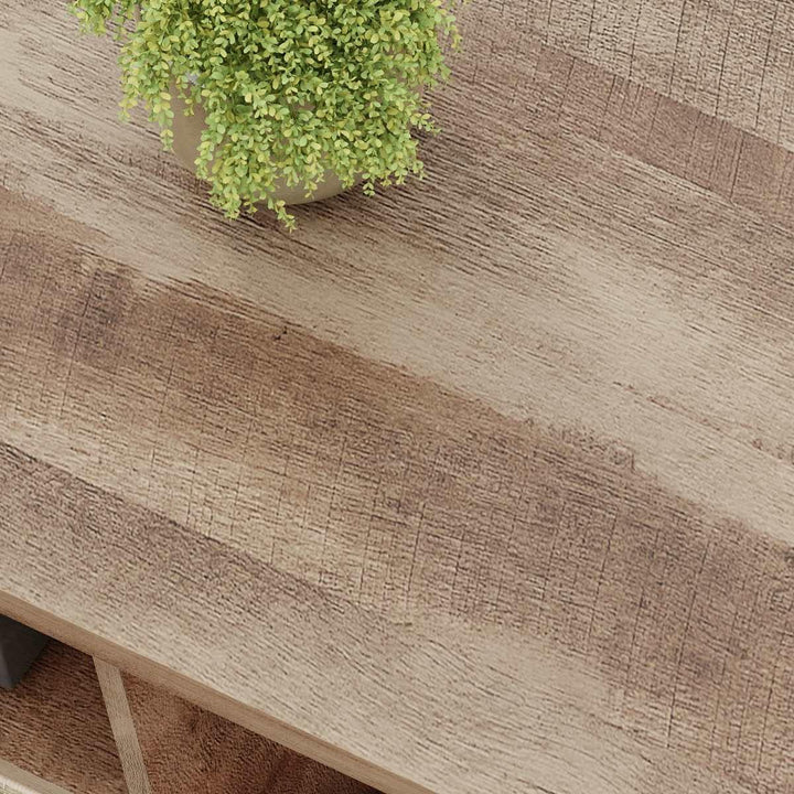 Rustic Wood Coffee Table w/ Shelves, Farmhouse Rectangle Tea Tables, Rustic Oak