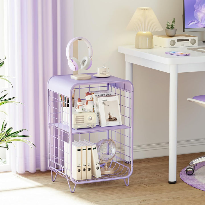 Cute Nightstand,3 Tier End Table,Purple