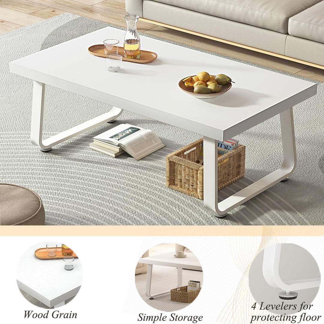 HSH White Coffee Table, Modern Rectangular Living Room Table, White Oak