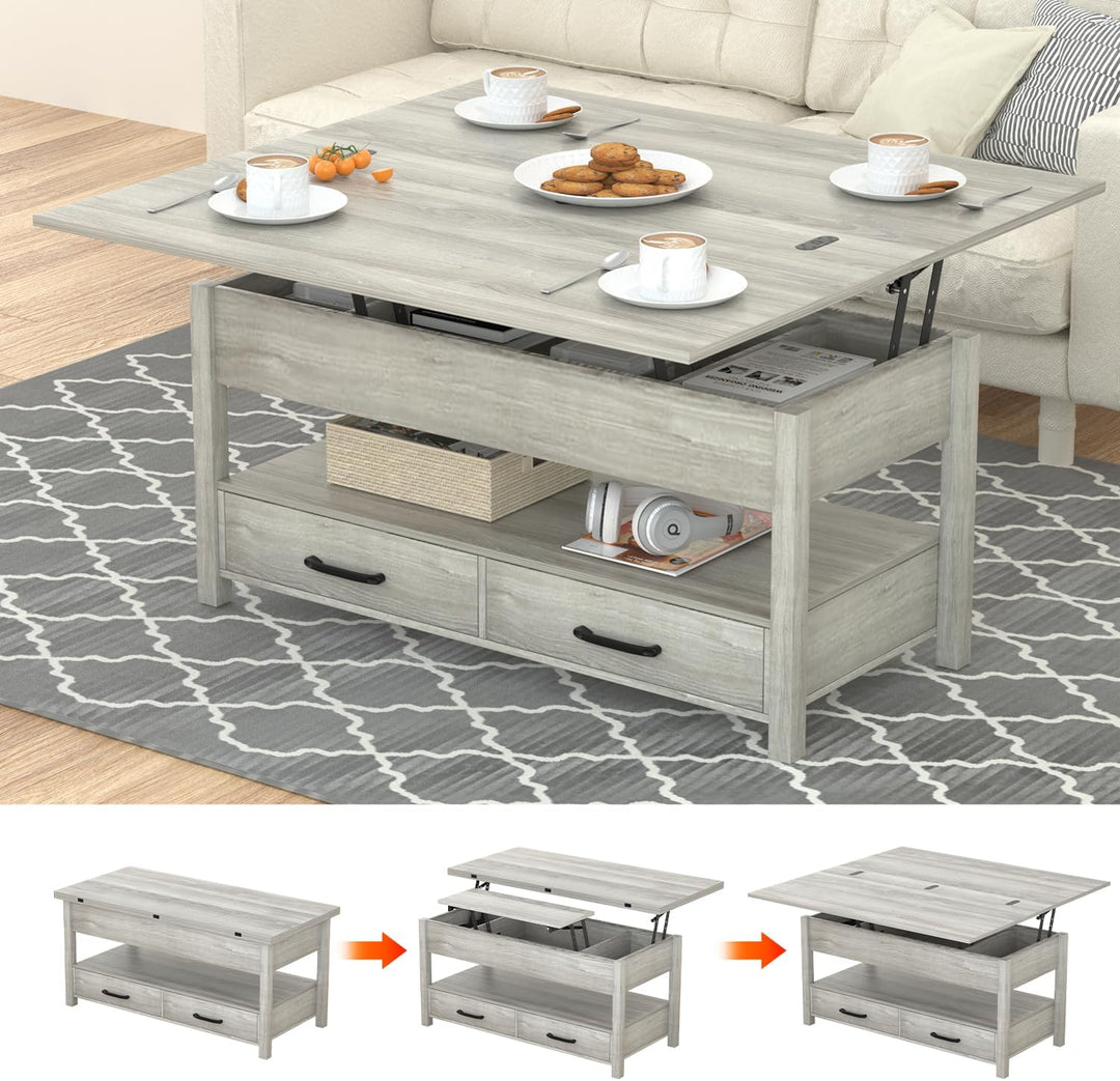 Versatile 3-in-1 Coffee Table with Storage, Grey