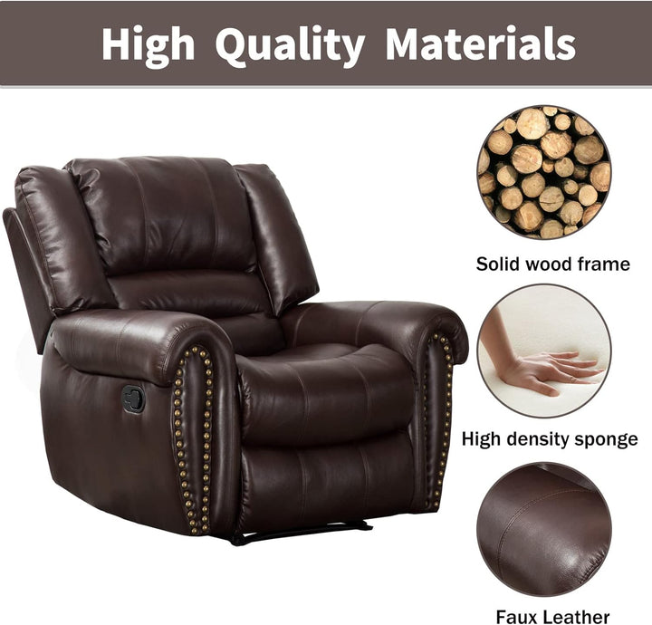 Leather Recliner Chair, Classic Manual, Brown