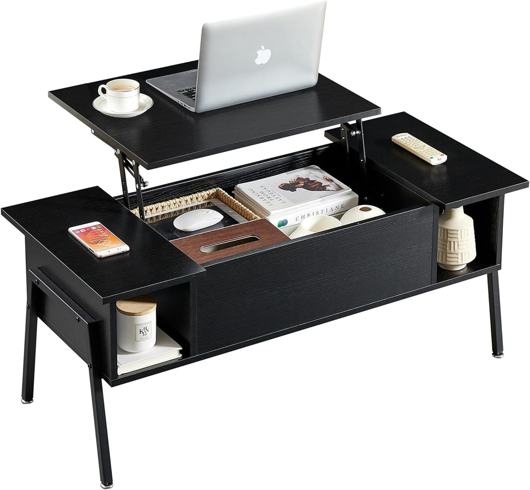 Versatile Wood Lift-Top Coffee Table with Hidden Storage, Black