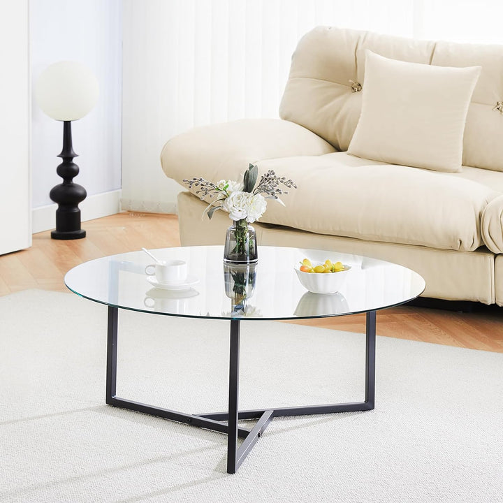 Tempered Glass Coffee Table, Modern Minimalist Accent Table (Transparent)